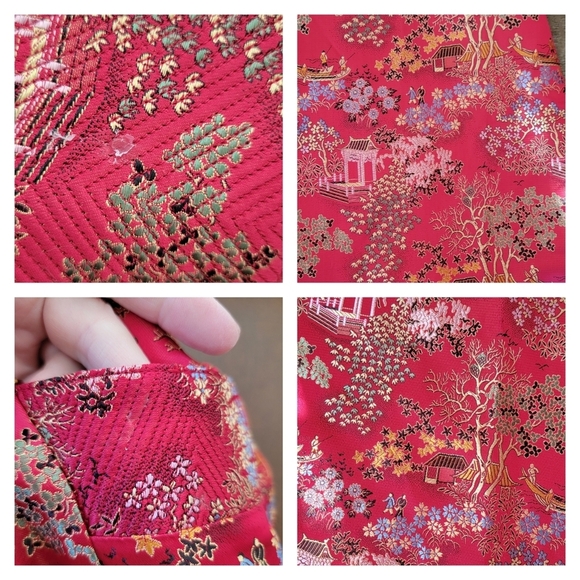 Vintage Kimono Robe Red Brocade Robe #3003 - Picture 13 of 14